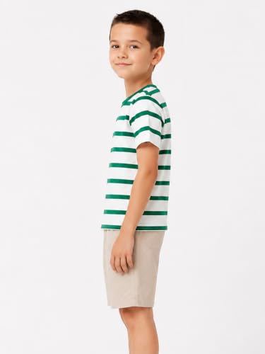 Image of LittleSpring Boys Girls T Shirt Rainbow Striped Cotton Crewneck Tees for Kids Fashion