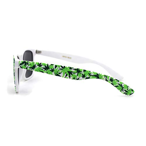 Image of Marijuana Pot Leaf Print Hipster Horn Rim Plastic Retro Sunglasses