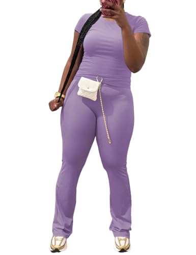 Nimsruc 2 Piece Sets For Women Short Sleeve Lounge Set Sweatsuit Comfy Tracksuits Outfits Purple M