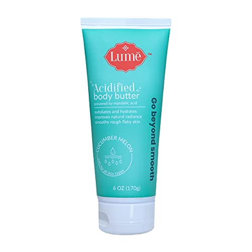 LUME Acidified Body Butter - Powered by Mandelic Acid, Exfoliates and Hydrates, Improves Natural Radiance, Smooths Rough Flaky Skin, 6oz (Cucumber Melon)