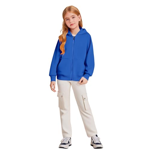 Boys' Girls' Full Zip Hooded Jacket Oversized Long Sleeve Fleece Hoodie Sweatshirt Solid School Uniform Tops Pullover2