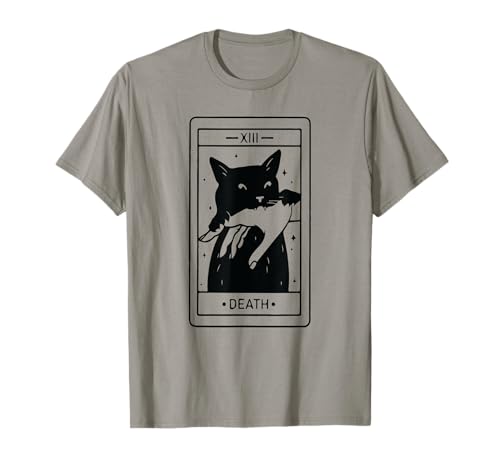 Black Cat Tarot Death Halloween Witchy Cat Lover Men Women T-Shirt