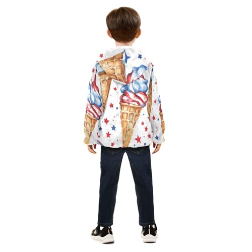 Ice Cream with Red and Blue Confetti Girls Fleece Jacket Girls Fall Jacket Girls Zip Up Hoodie Girls Sherpa Jacket 2-10T4