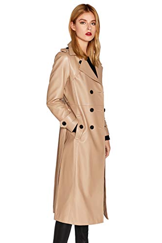 Women's Leather Trench Coat Lambskin Double Breasted Long Jacket Coat Camel4