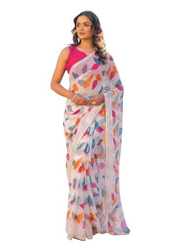 Image of SIRIL Women's Chiffon Printed Saree with Unstitched Blouse Piece