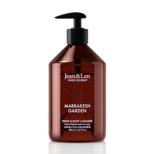 Jean & Len Hand & Body Cleanser Marrakech Garden, para una experiencia de limpieza perfumada, jabón corporal y de manos en un frasco, fragancia elegante, vegano, 500 ml