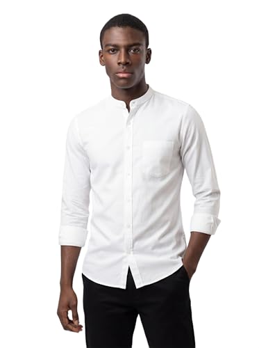 Image of Amazon Brand - INKAST Men's Cotton Blend Plain Solid Casual Shirt | Mandarin Collar | Full Sleeves | Regular Straight Fit | Office & Daily Casual Wear