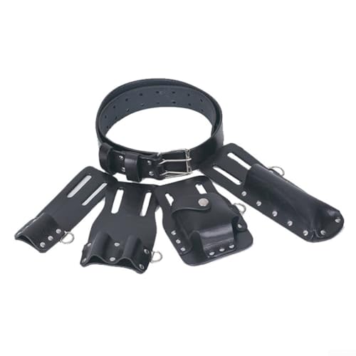 5 in 1 Leather Tool Belt, Scaffolding Tool Pouch with Movable Tool Holders, for Level Spanners Scaffold, Electricians Pouch (Black)