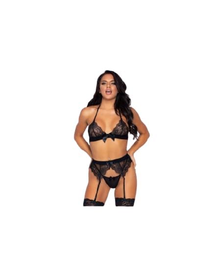 urge Parisian Temptation Lace Lingerie Set for Women | Floral Lace Bra & Matching Bottom | Soft, Lightweight & Comfortable Innerwear_XL Black-picture-37