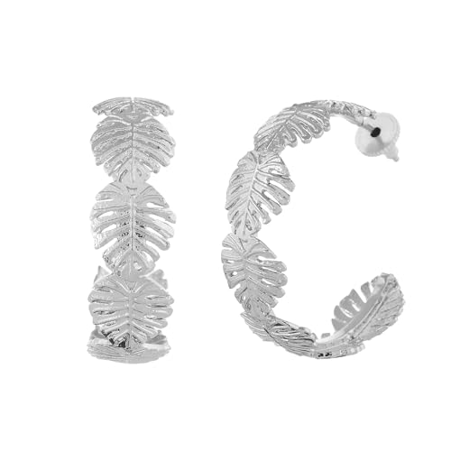 Voylla Hawaii Monstera Hoops, Danglers Earrings For Women, Boho, Vacation, Travel, (Silver) Deal