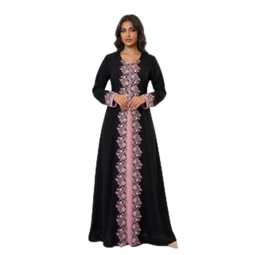 Image of Women's Black & Pink Embroidered Abaya JAKET Dress