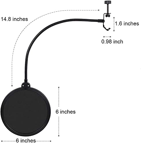 Image of Microphone Stand with Suspension Boom Scissor Arm /Mic Stand Holder /Studio Stand /Adjustable Suspension Boom Scissor /Arm for Voice-over /Gaming /Recording (Pop Filter With Mic Stand, Black)