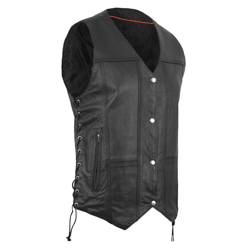 Mens Genuine Leather 7 Pockets Motorcycle Biker Vest ANARCHY Black SOA