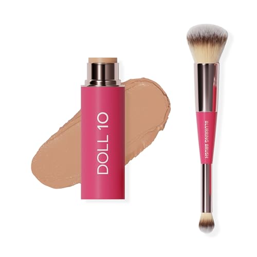 Peptide Blur Stick Foundation + Blurring Brush Medium Buildable Coverage Soft-Focus Pore Blurring Skincare-Infused Hydrating Foundation for Mature & Textured Skin Clean Beauty 0.29ozLight/Medium