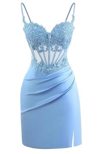 Mermaid Satin Short Homecoming Dresses for Teens Lace Sequin Applique Corset Prom Dress Ruffle Mini Cocktail Dress3