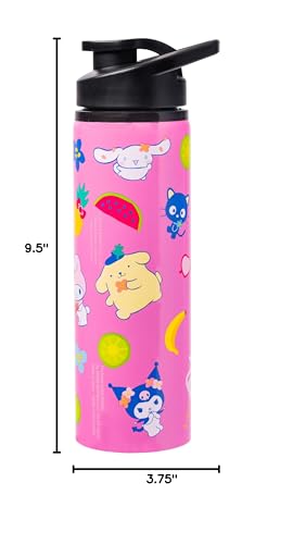 Image of Silver Buffalo Sanrio Hello Kitty and Friends Tropical Stainless Steel Water Bottle Featuring Keroppi, Tuxedo Sam, Badtz-Maru, and Pochacco, 25 Ounces (Pack of 12)