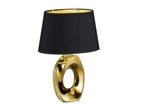 Elegante lampada da tavolo con paralume ovale in tessuto, colore nero/oro, altezza 33 cm