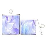 Organizador de almacenamiento de plástico transparente de mármol lavanda con tapa, Pantry Essentials, contenedor de almacenamiento decorativo para hisopos de algodón, paquete de 2