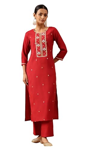 Kurta brodé Janasya en soie Chanderi avec pantalon droit pour femme