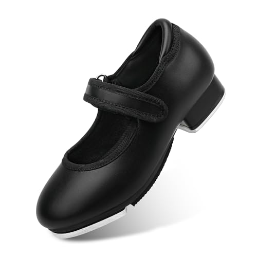 Stelle Tap Shoes for Girls Toddler Boys PU Leather Dance Shoes(Toddler/Little Kid/Big Kid)(Black PU,8MT)