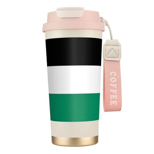 LMNvbz Taza de café aislada de acero inoxidable 316 con la bandera de Palestina, tapa al vacío, taza de té de viaje que mantiene el calor y el frío