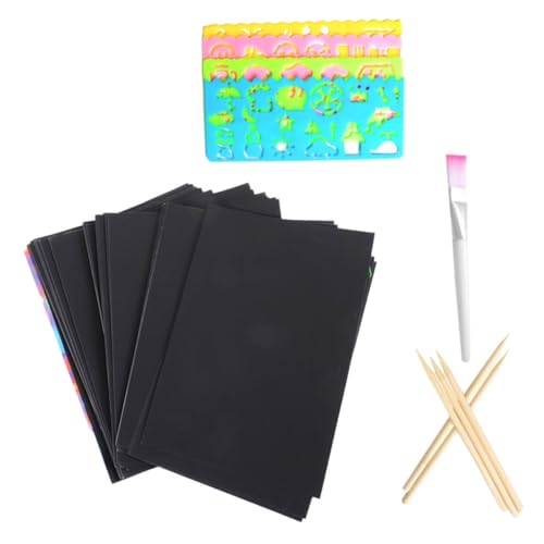 CIYODO DIY Scratch Paper Drawing Sheets Set for Boys and Girls Sheets Stencils Kit Brush Stylus