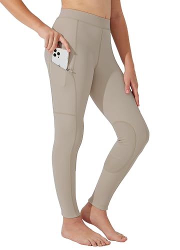 Willit WTOB0170883420YA Girls Horse Riding Pants Tights Kids Equestrian Breeches Knee-Patch Youth Schooling Tights Zipper Pockets Khaki L thumb #4