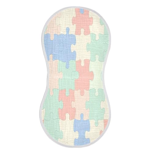 Pastel Colored Puzzle Pattern Burp Cloths Cotton Baby Washcloths,Large 22x11in Burping Cloth Absorbent and Soft for Newborn Baby Boys and Girls,2 Pack - Main Image