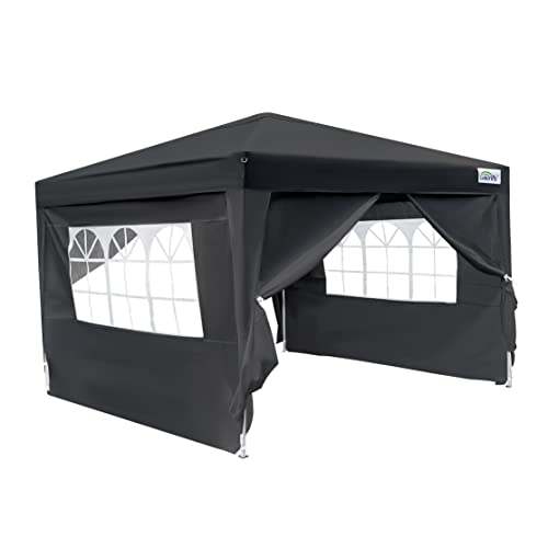 Goutime 10×10 Pop Up Canopy with Sidewalls,Outdoor Canopies with Roller Carry Bag,Tents for Parties,Camping,Patio,Black