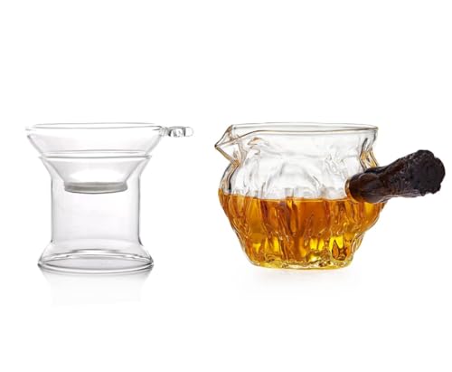 ポカロティー ティーポット セット ガラス 急須と湯呑茶こしセット横手くるみ形ティーポットグラスカップ ガラス茶海セット 300 ML 耐熱ガラス 割れにくい 透明 ガラス製ポット 紅茶 緑茶 直火対応 大容量