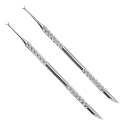 YISAIKR Repousse-cuticules 2 en 1, 2 outils à double extrémité en acier inoxydable, grattoir pour enlever le vernis à ongles gel avec boucle et tête biseautée, outil professionnel de manucure pédicure