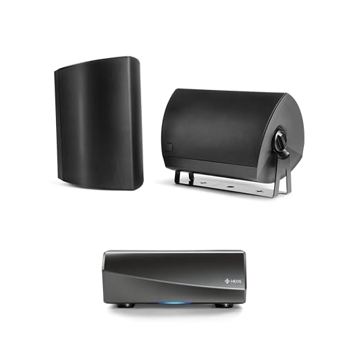 Definitive Technology AW-650 All-Weather Outdoor Speakers (Black, Pair) with 6.5â€ Woofer, 1â€ Tweeter & Passive Bass Radiator + Denon HEOS Hi-Res Wireless Streaming Amplifier for High-Fidelity Sound