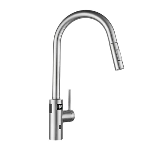 Kitchen Sink Mixer Tap Stainless Steel Intelligent Voice-Controlled Temperature Digital Display Infrared Induction Hot and Cold Washing Basin Pull-Out Faucet Voice-Controlled Digital Infrared