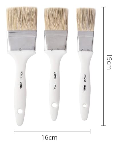 Image of Amazon Brand - Umi Hard White Hair Flat Paint Brush Set of 1 Inch, 1.5 Inch and 2 Inch for Oil and Acrylic Color Painting