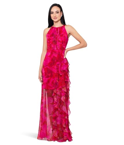 Image of Betsy & Adam Women's Floor-Length, Sleeveless, Bow Detail, with Fitted Silhouette