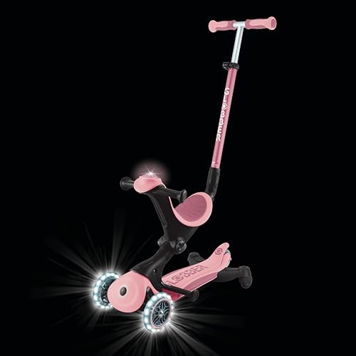 GLOBBER GO-UP Deluxe Lights 360 - 3 in 1 Aufsitzrad, Laufrad, Scooter, 120/80mm, 3-r&auml;drig, verstellbar, LED-Rollen, rosa