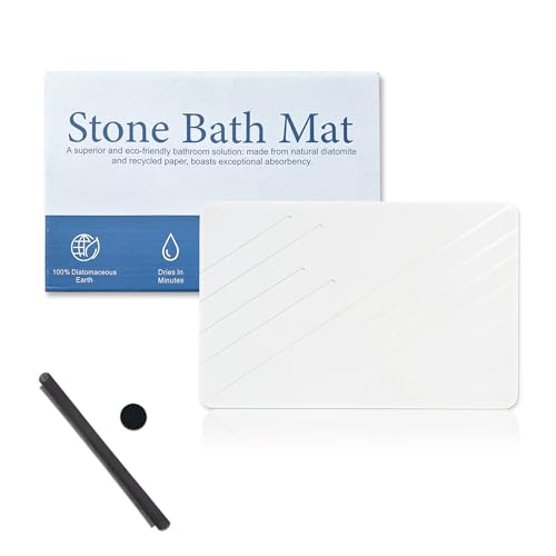 Marakruki Natürlich kieselgur Stein Badematte, 60x39cm Diatomite Stone Bath Mat, Rutschfest Super Saugfähig Schnell Trocken Kieselgur Bad Matte (Naturweiß)