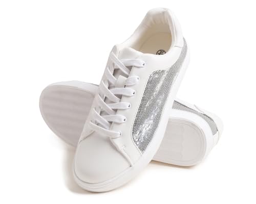 Image of FEVERSOLE Women's Fashion Sparkle Sequin Embellished Sneaker Party Holiday Casual Shoes