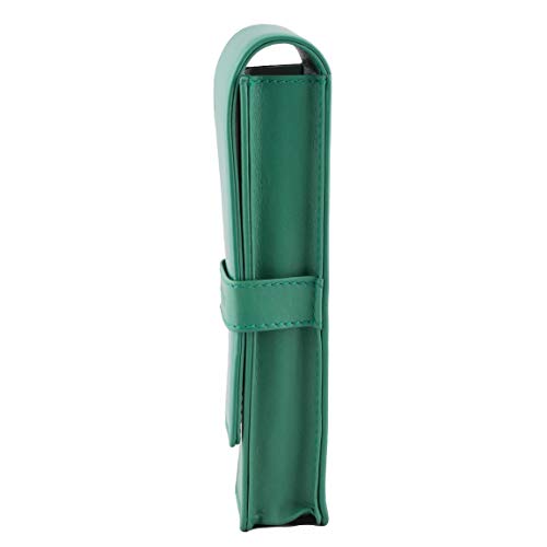 Image of DiLoro Leather Double Pen Case Pencil Pouch Holder for Two Fountain Ballpoint Rollerball Pens and Pencils (Light Green)