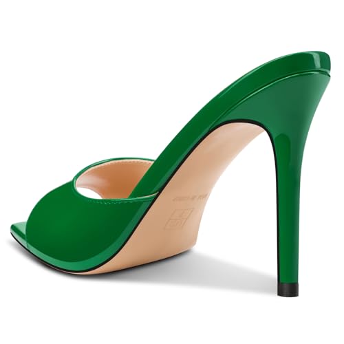 Image of TNYNFBEB Womens Stiletto High Peep Open Pointed Toe Sandals Mules Shoes Slip-on Slingback Office Party Dress Patent Leather Summer 3.9 Inches Heels