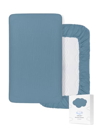 Image of Blue Bassinet Mattress Sheets Boy, Muslin Bassinet Sheet 32 inchx16 inch for Rectangle, Oval, Hourglass Bassinet Mattress, Moses Basket Sheets (46B-06)