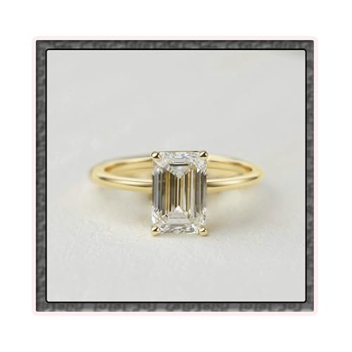 14k Gold Plated Cubic Zirconia Engagement Ring for Women 925 Sterling Silver Emerald Cut 1CT/2CT/3CT CZ Solitaire Wedding Promise Rings for Women Lover Size 5-9