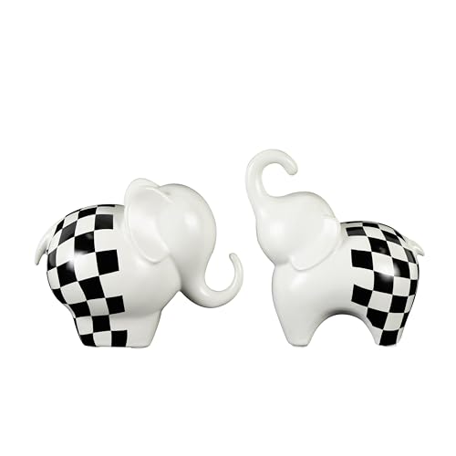 Escultura decorativa elefante cerámica blanco set 2 miniatura 1