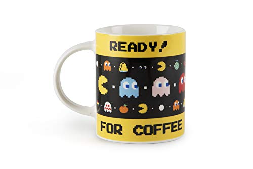 Excelsa Pac Man Mug, Porcelana, Color blanco con decoración Ready for Coffee