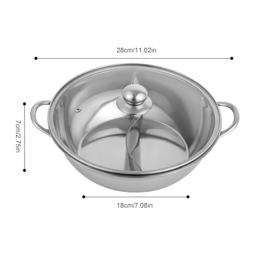 Hot Pot Topf Dualer Hotpot heißer Topf Edelstahl mit Glasdeckel und Unterteilungen, Doppelseitig, Chinesischer Feuertopf 28cm – Bild 3