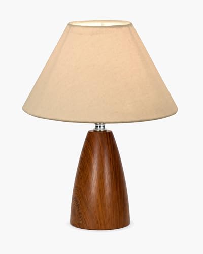 Image of Homesake Wood Grain Pattern Small Table Lamp, Desk Light, Wooden Bedroom Lamps for Nightstand, Scalloped Lamp Shade Table Lamps Small Spaces, Bedroom, Living Room, Taper Cone, (Khadi Cone)