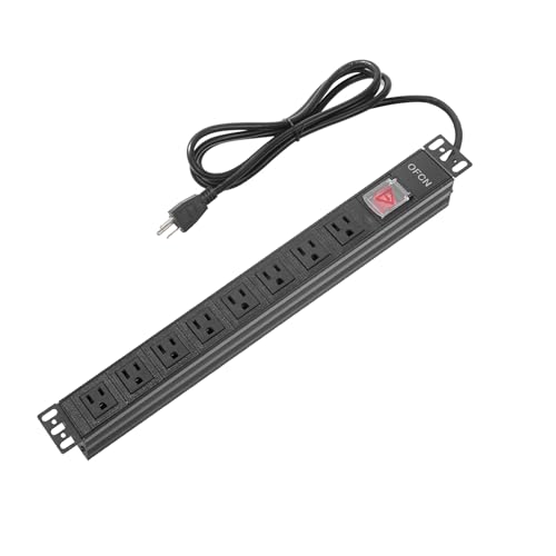 19" 1U Rack Mount PDU Power Strip, 8 Outlets, 15A 125V