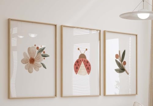 NATVVA 3 Pieces Ladybug Floral Watercolor Prints Canvas Painting Home