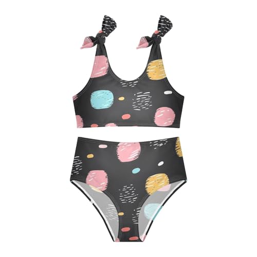 KLL Crayon Polka Dots Black Pattern Girls' 2 Pieces Bikini Set Scoop Neck Bathing Suit Swimwear Adjustable Strap3