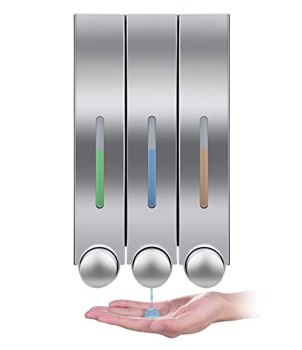 WANGCL Dispensador de jabón montado en la pared, loción de ducha, champú de gel Cotainer para baño en oficina, cafetería, restaurante, hotel, triple plata Cover